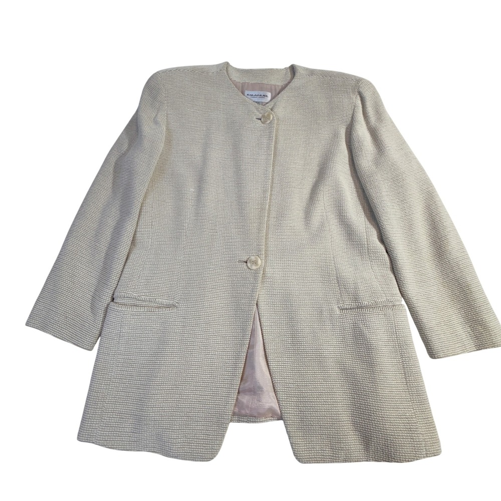 Emanuel by Emanuel Ungaro Rayon Cotton Jacket Size 8 Beige Collarless READ